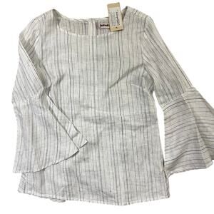 FabIndia Linen Stripe Flare Sleeve Blouse Top Women Size Medium New